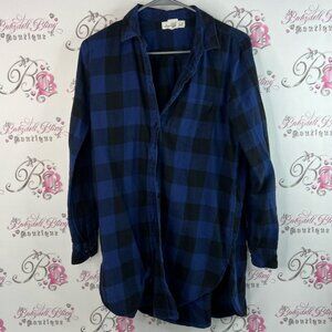 Label of graded goods button down long Blue and Black Checkered Shirt checker